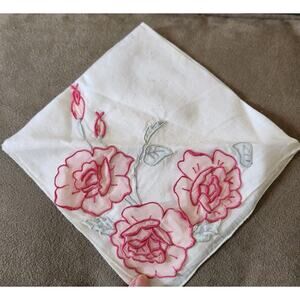 Vintage Handkerchief With Pink & Green Flowers
